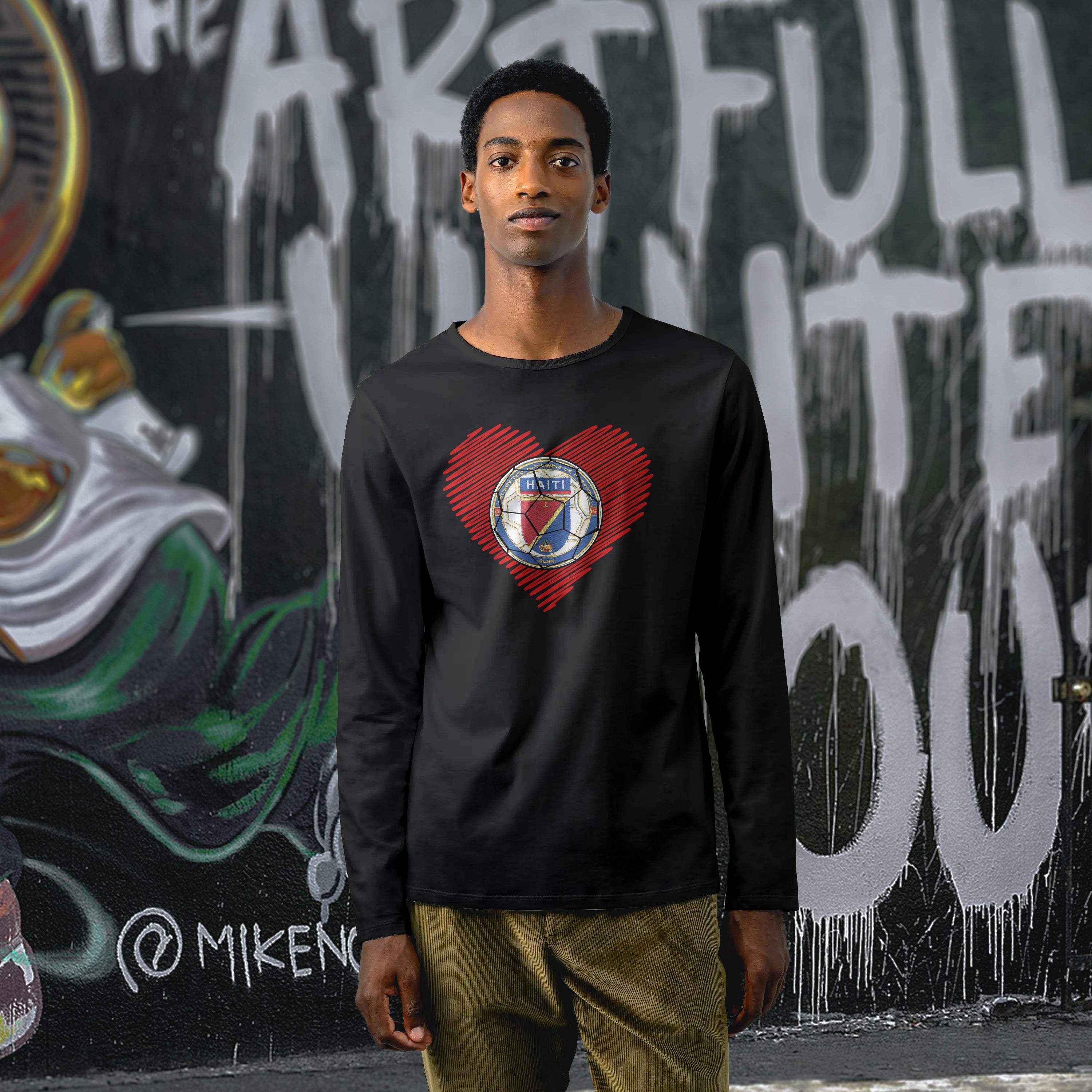 HAITI MEN LONG SELEEVE TEE SHIRT BLACK