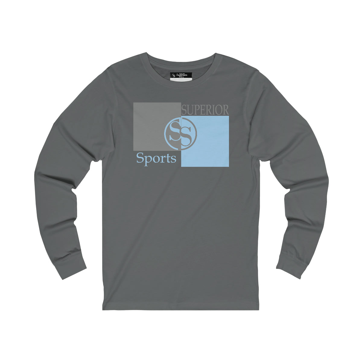 Men Long Sleeve Light Blue Gray Box SS Tee